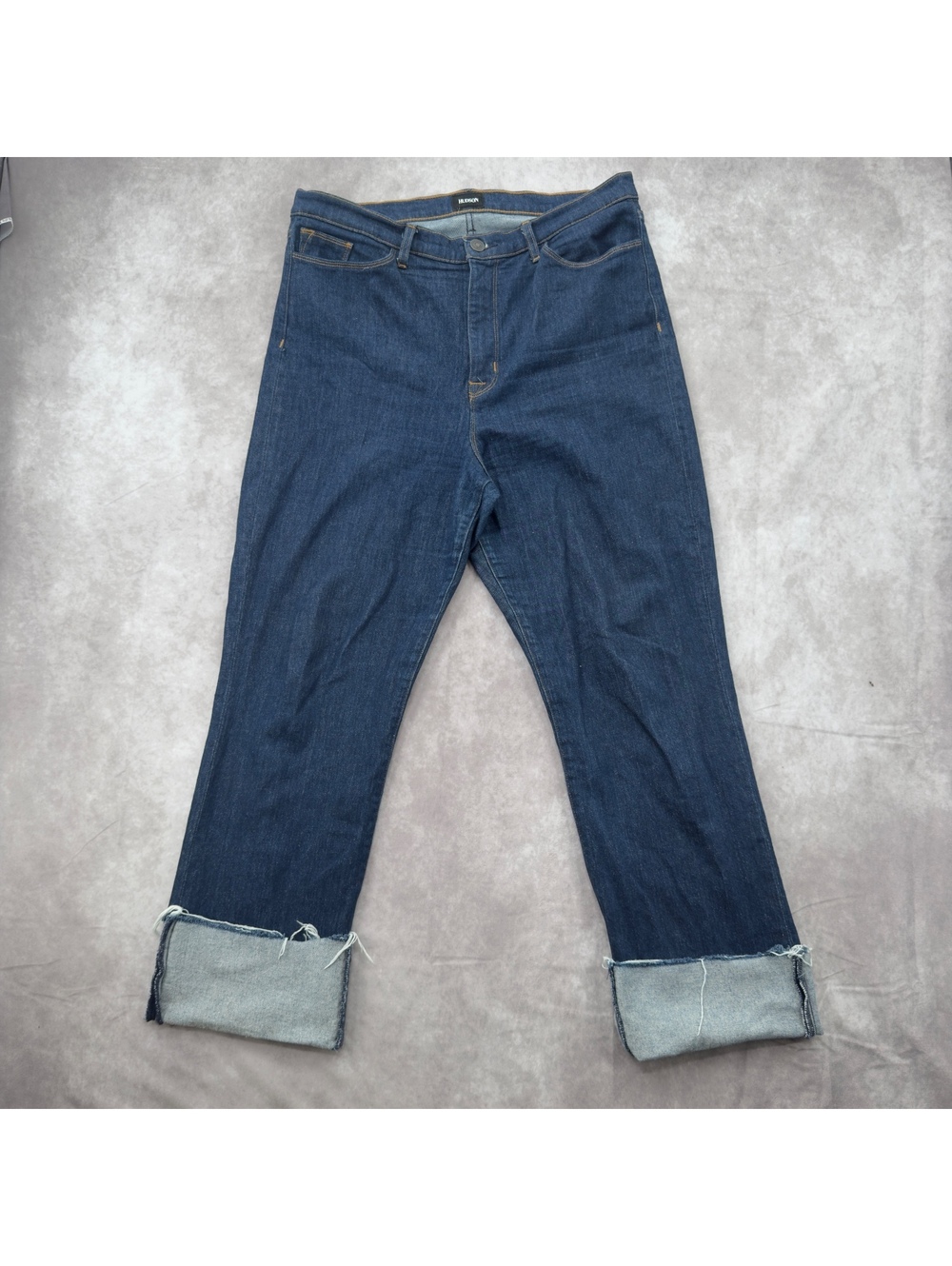 Hudson Dark Wash Cuffed Raw Hem Wide Leg Straight Denim Jeans